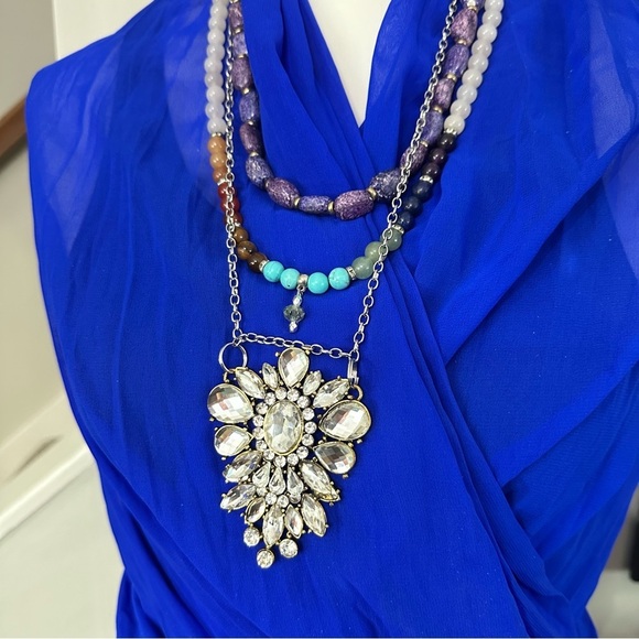 Handmade Layered Necklace upcycled Repurposed Ornate Crystal Pendant OOAK 4191 L - Picture 2 of 15